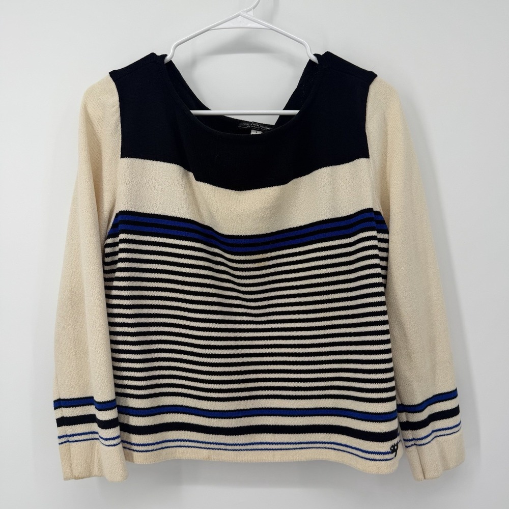 ST. JOHN Sport by Marie Gray Size‎ Large Blouse Striped Wool Blend Black Blue